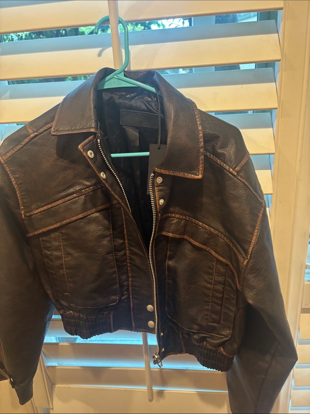 Blank NYC Brown Leather Bomber Jacket